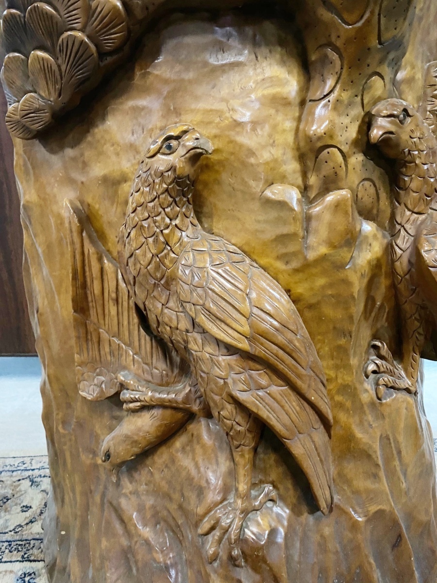 ヤフオク! - 古美術一刀彫 木彫りオブジェ「6鷹」飾り物 インテリア衝立