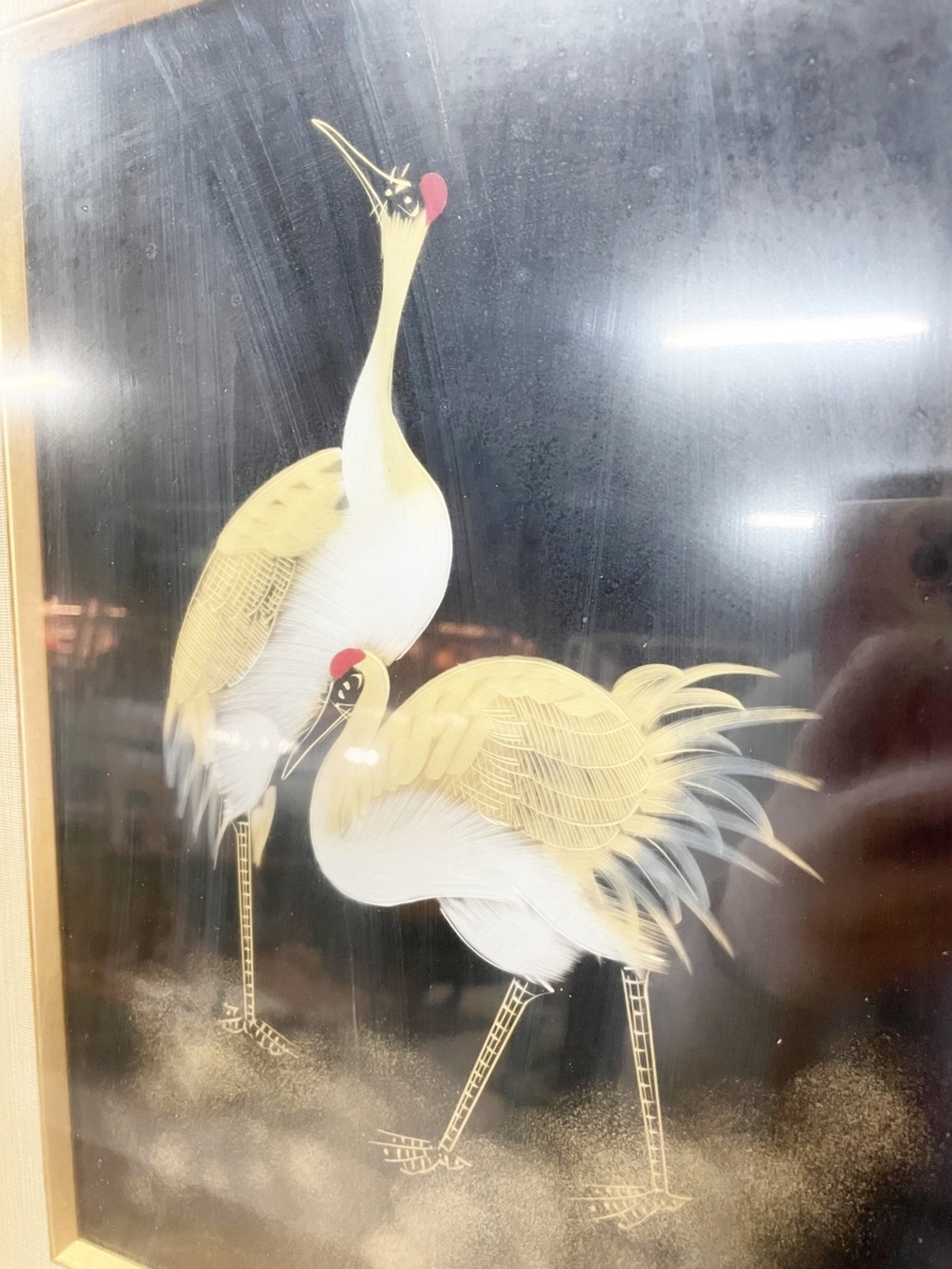 額装　 樽見巨峰　鶴　つる　飾り額　彫金打出細工　中古品　_画像5