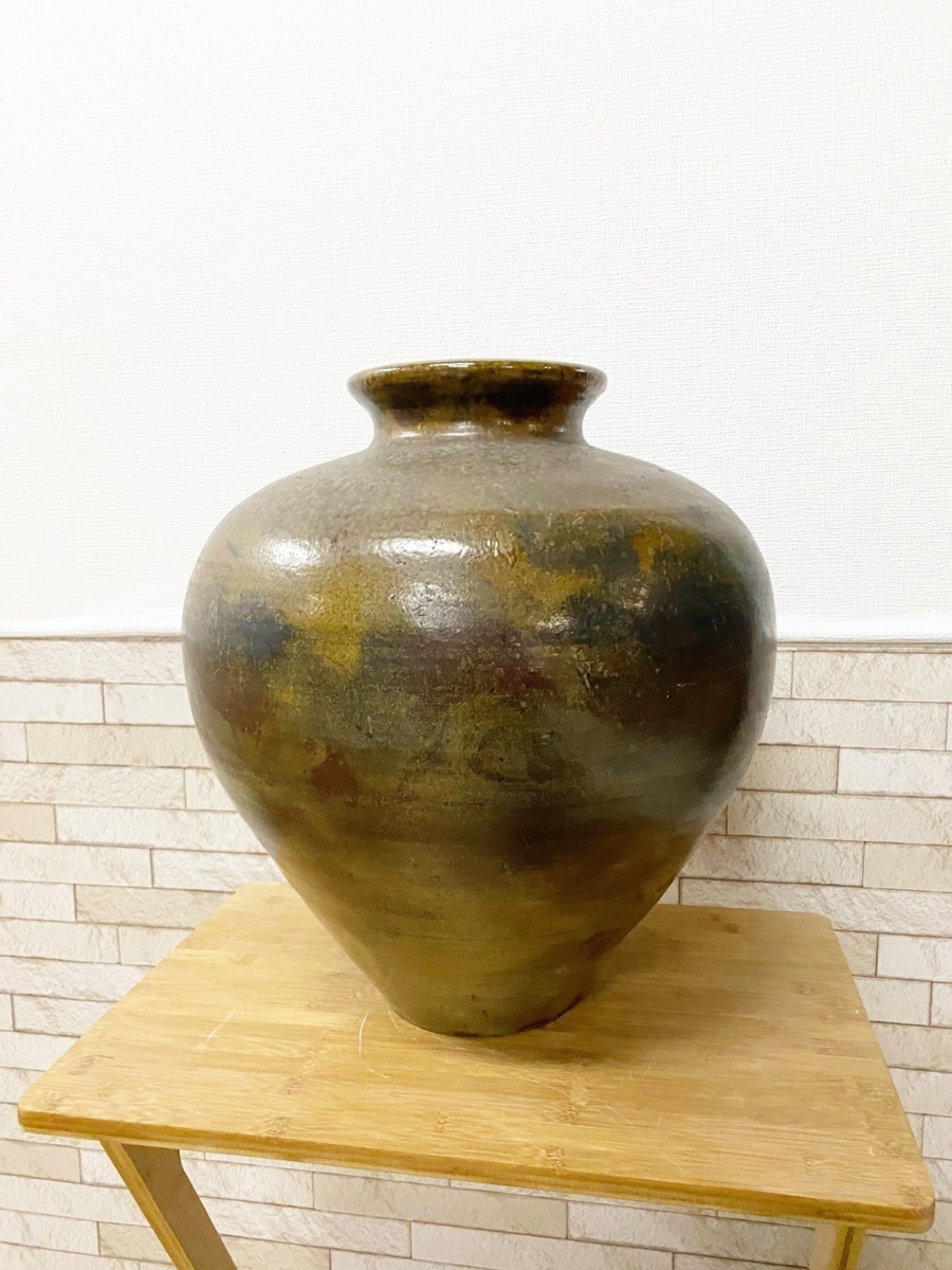 登場! 【豆緑】丹波 義松作 義祐作 高さ52cm 大型花瓶壷 丹波