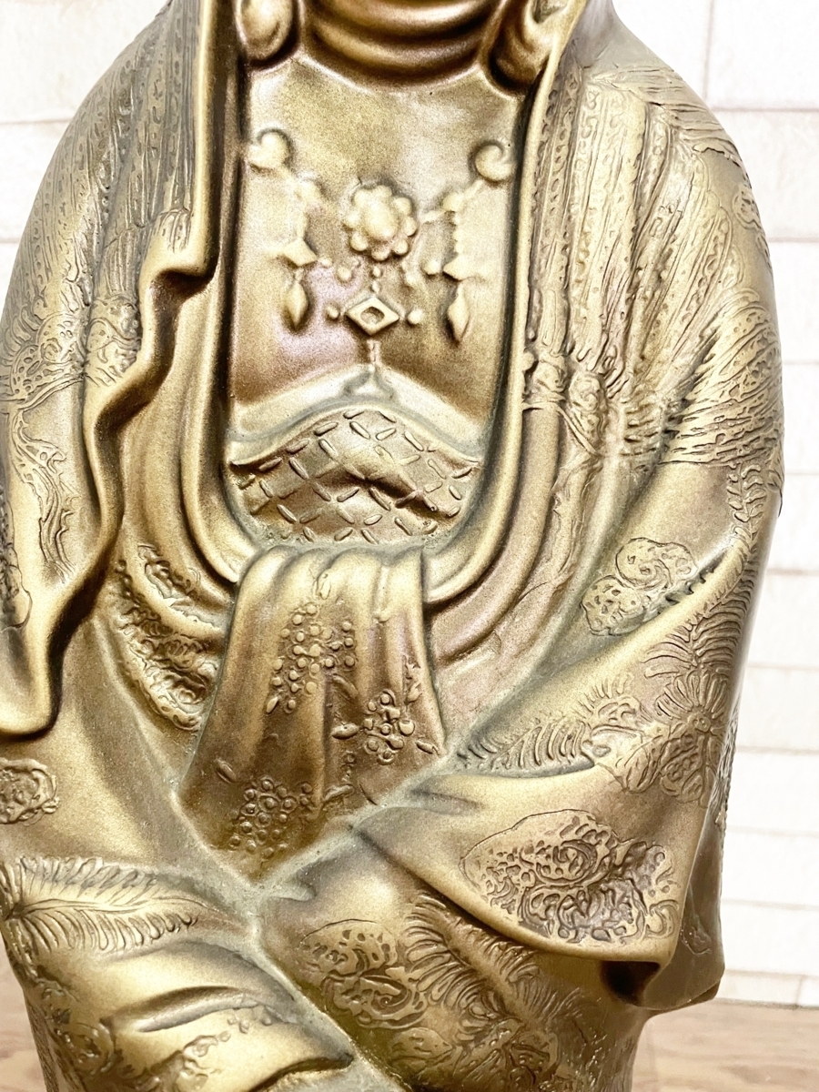 ♥大変に古い 観音像 観音様 仏像 金属製 骨董品 Yahoo!オークション - 金属工芸 観音菩薩像 高さ約62cm 仏様