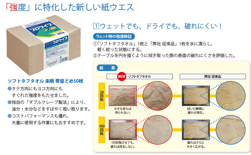 エリエール プロワイプ 紙ウエス ソフトタフ タオル 50枚 24束 703356 サイズ380mm×280mm 水分・油分をすばやく吸収 大王製紙 送料無料_画像2