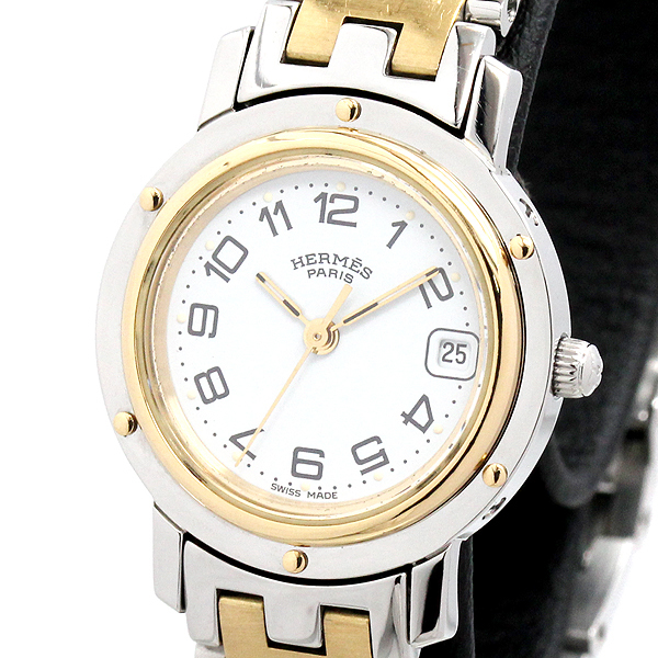 エルメス HERMES クリッパー CL4.220 白文字盤 SS レディース腕時計