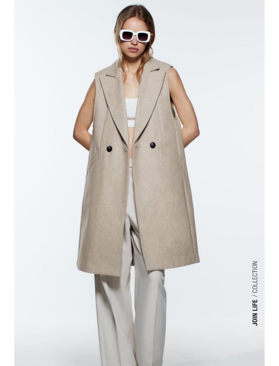 ZARA ロング ベスト ジレ ソフトベスト S ベージュ 新品未使用 ZARA ロング ベスト ジレ ソフトベスト S ベージュ 新品未使用