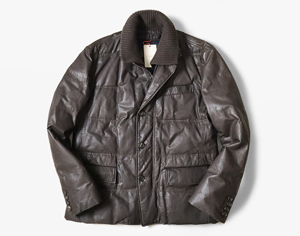 ● Cruciani ◆ Кожаная куртка коричневая с ватин 54 (с более низким счетом) подробный воротник 2way Courtiani ◆ xe1