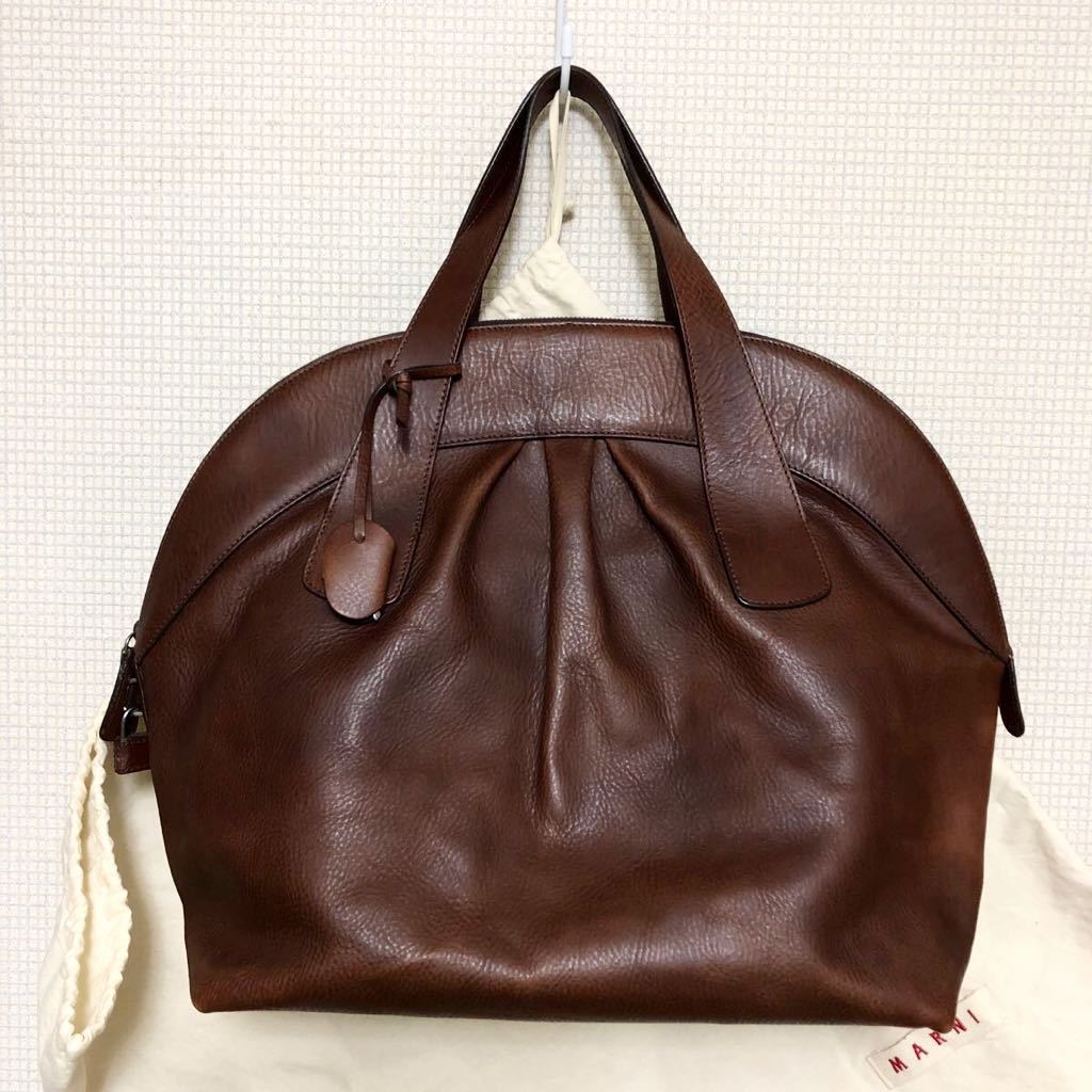 美品 MARNI/マルニ イタリア製 本革 ハンドバッグ　　レザートートバッグ ボストンバッグ (鍵付き、保存袋有)茶色・ブラウン