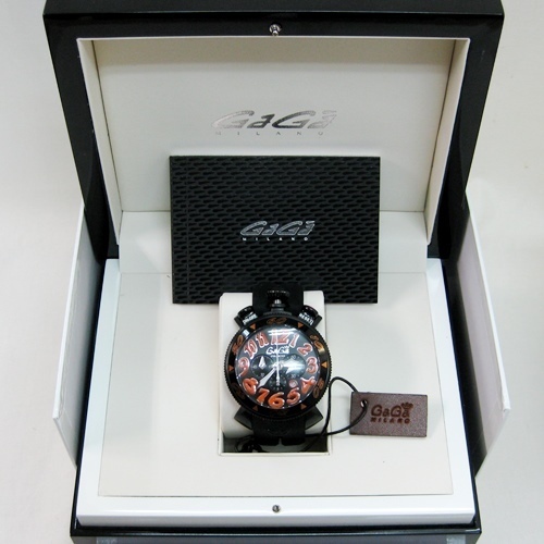 中古 稼働品 GAGA MILANO ガガミラノ クロノグラフ腕時計 日本未発売 マニュアーレ48 MM48 ラバーベルト ブラック 納得できる割引 クォーツQZ デイト REF6054 N3901