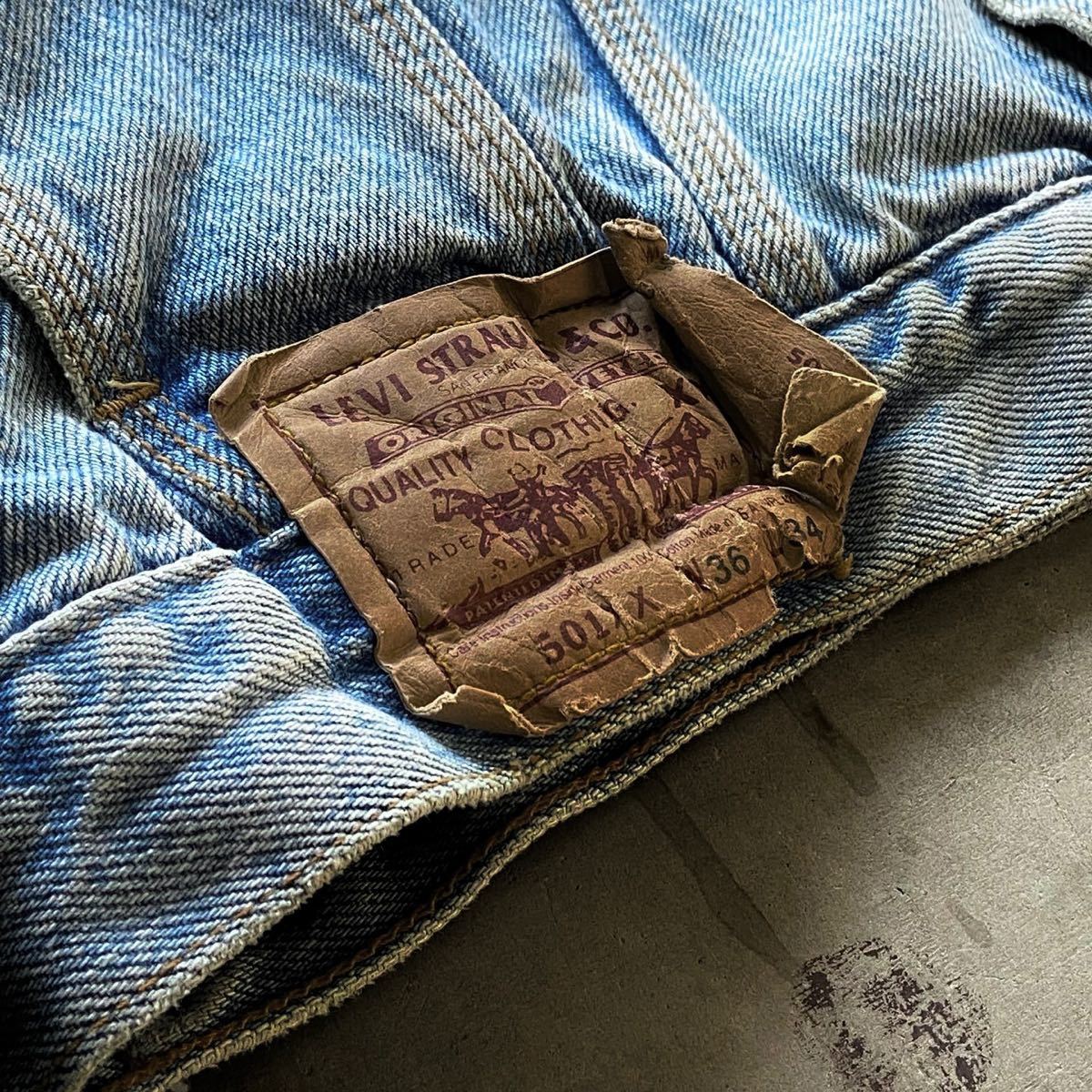 希少】 Levis Pants Tag Remake Denim Jacket リメイク パンツタグ