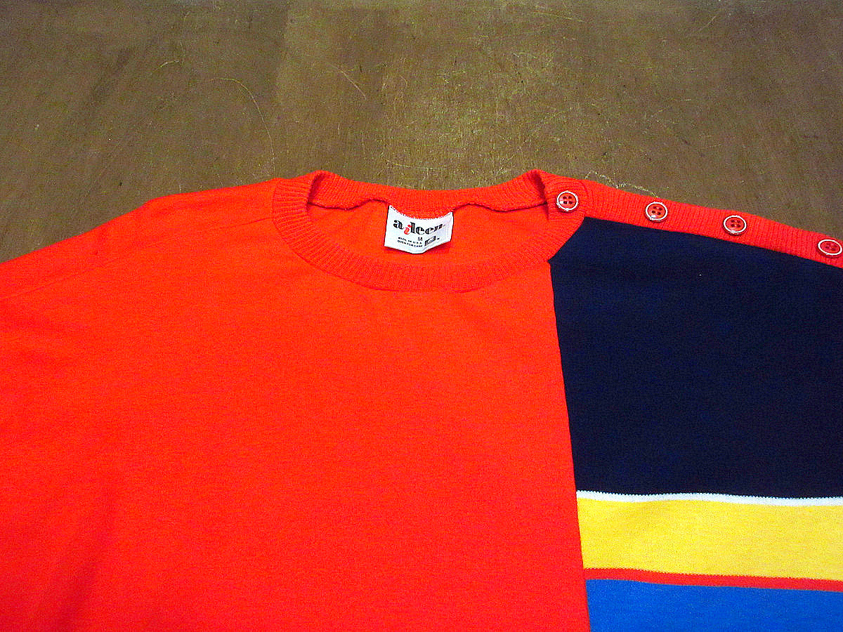 ビンテージ70’s80’s●aileenレディースマルチカラーコットントップスsize M●220420k6-w-tp 1970s1980s古着長袖USA_画像4