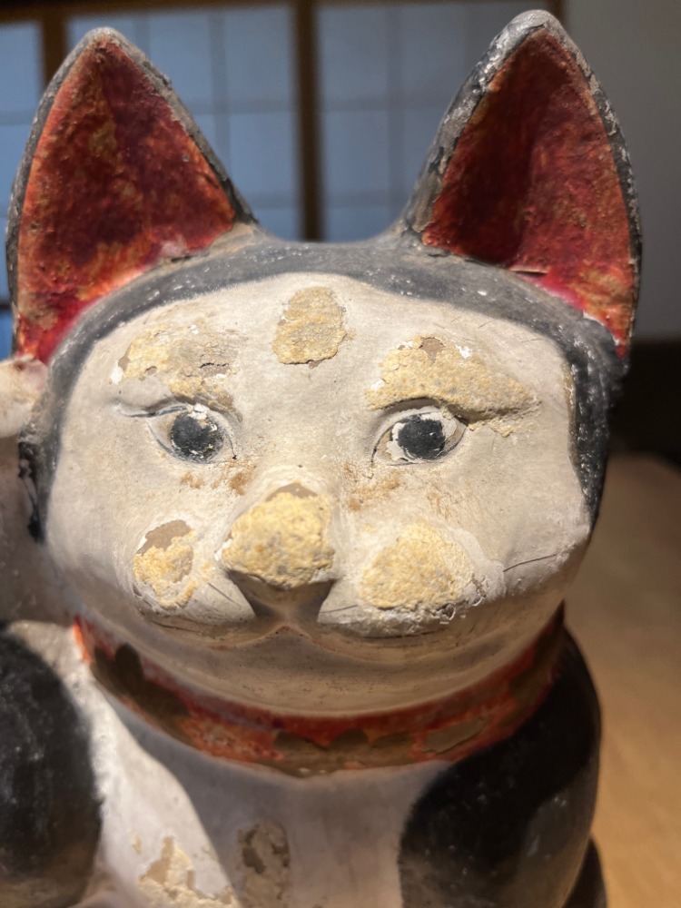 三河系 稀少 大 古い 招き猫 高さ 約32cm 土人形 明治 大正 郷土玩具 三河系 稀少 大 古い 招き猫 高さ 約32cm 土人形 明治 大正 郷土玩具