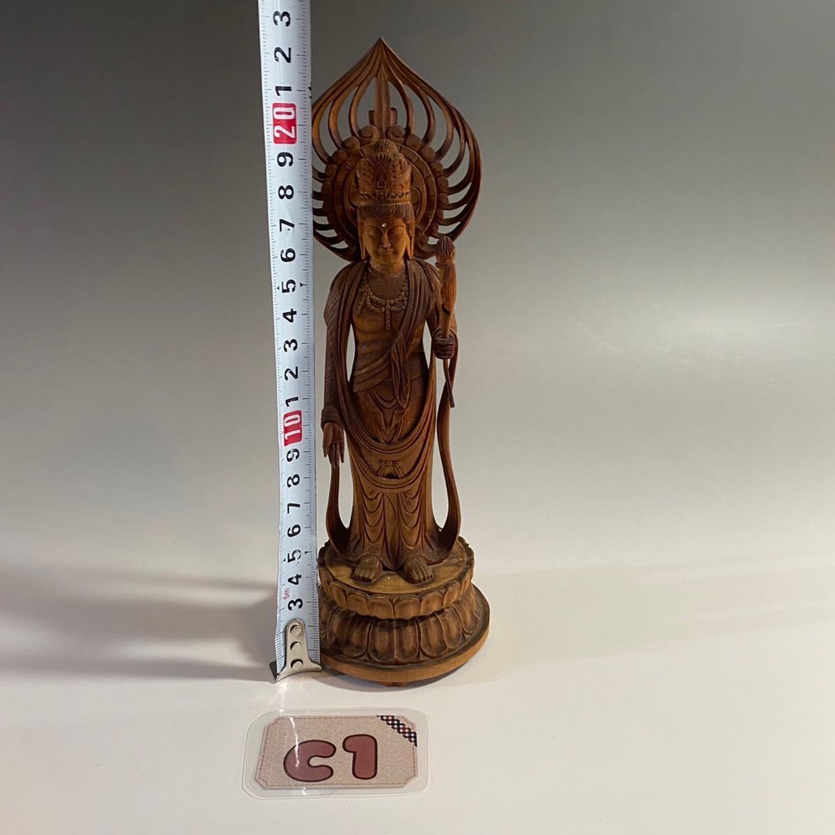 仏教美術 観音菩薩 木彫 高さ 22cm 仏具 仏像 美術品 置物 東洋美術 彫刻_画像9