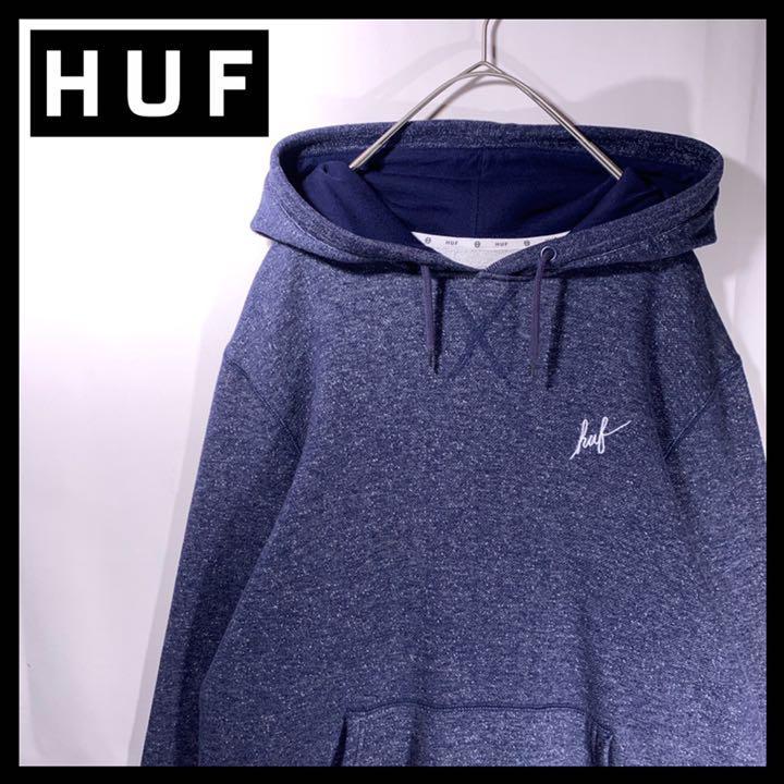 HUF ハフ パーカー フーディ ネイビー Mサイズ 刺繍ワンポイントロゴ_画像1