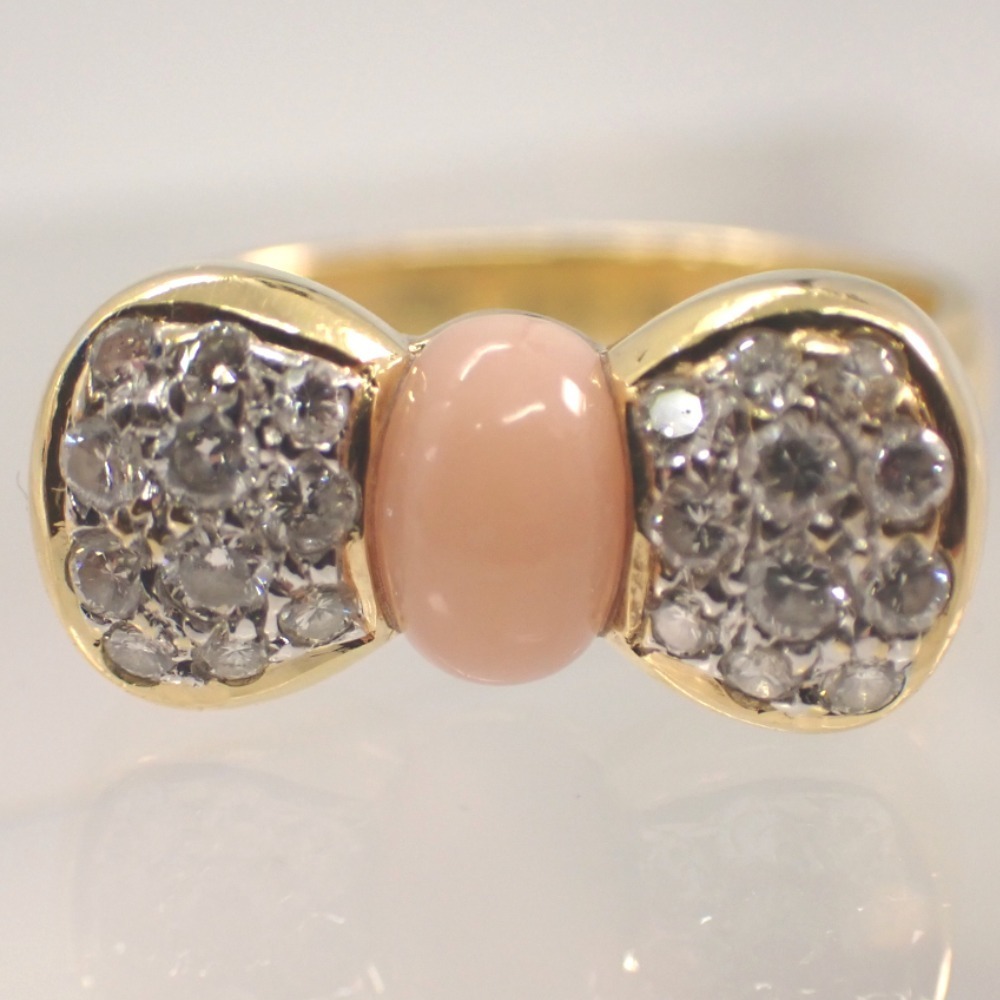 [ used ] Ponte Vecchio Ribon motif 750(K18) diamond coral pink ring * ring 11.5 number ..Ponte Vecchio[ pawnshop ]