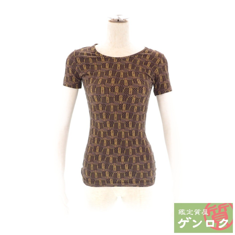 【中古】 フェンディ 半袖Ｔシャツ size:42 レーヨン92％ ウレタン8％ 茶×バッグ柄 FENDI【質屋】【代引き手数料無料】