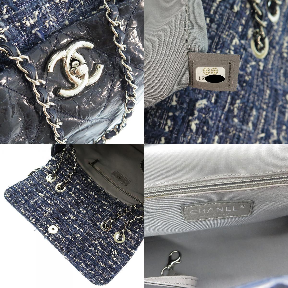 【中古】 シャネル ヴィンテージ加工 チェーントート トートバッグ トート 13番台 レザー/コットン ネイビー 紺 CHANEL【質屋】_画像7