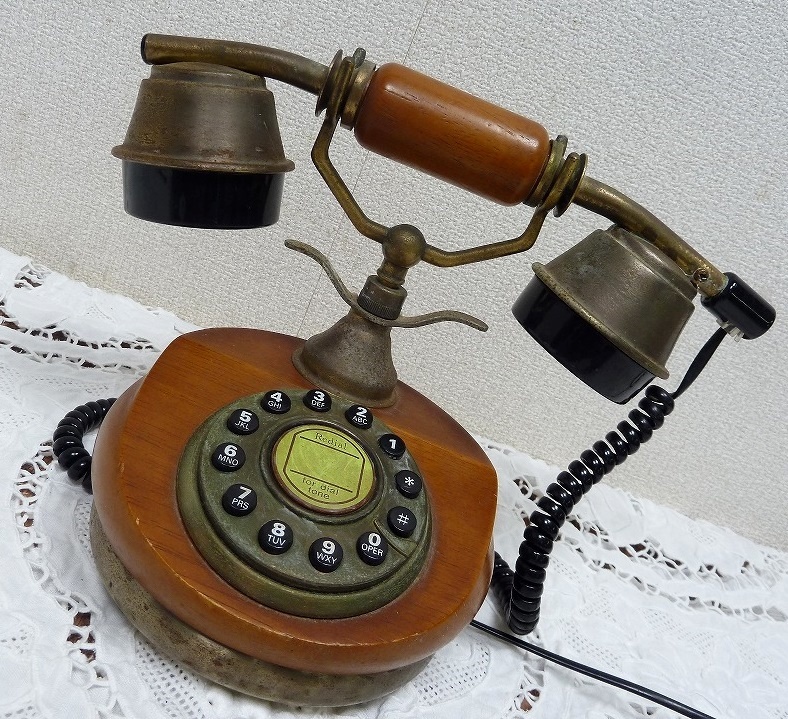 (*BM) antique telephone machine sending / arrival possibility retro Vintage wooden brass iron made operation verification ending in dust real modified goods 