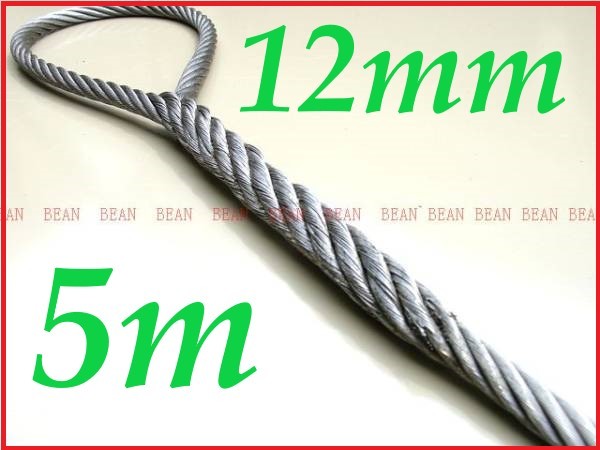 ☆ ワイヤロープ【台付け ワイヤーロープ】１２ｍｍ４分/５Ｍ 編み込み加工 ロープ屋直”３万円以上送料無料”新品未使用(台付け)