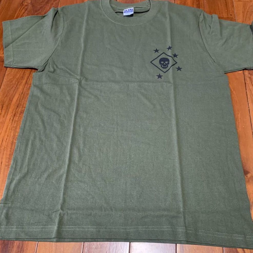 沖縄 米軍放出品 海兵隊 実物 US MARINES RAIDERS MARSOC Tシャツ MEDIUM OD COTTON (管理番号E15)_画像1