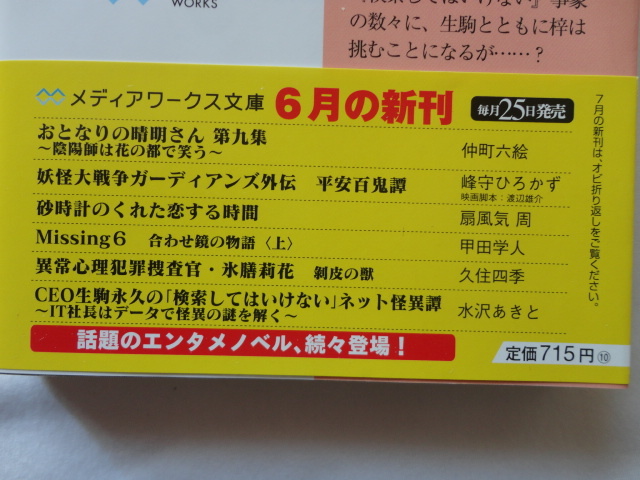 メディアワークス文庫『CEO生駒永久の「検索してはいけない」ネット怪異譚　IT社長はデータで怪異の謎を解く』水沢あきと　令和３年　初版_画像3