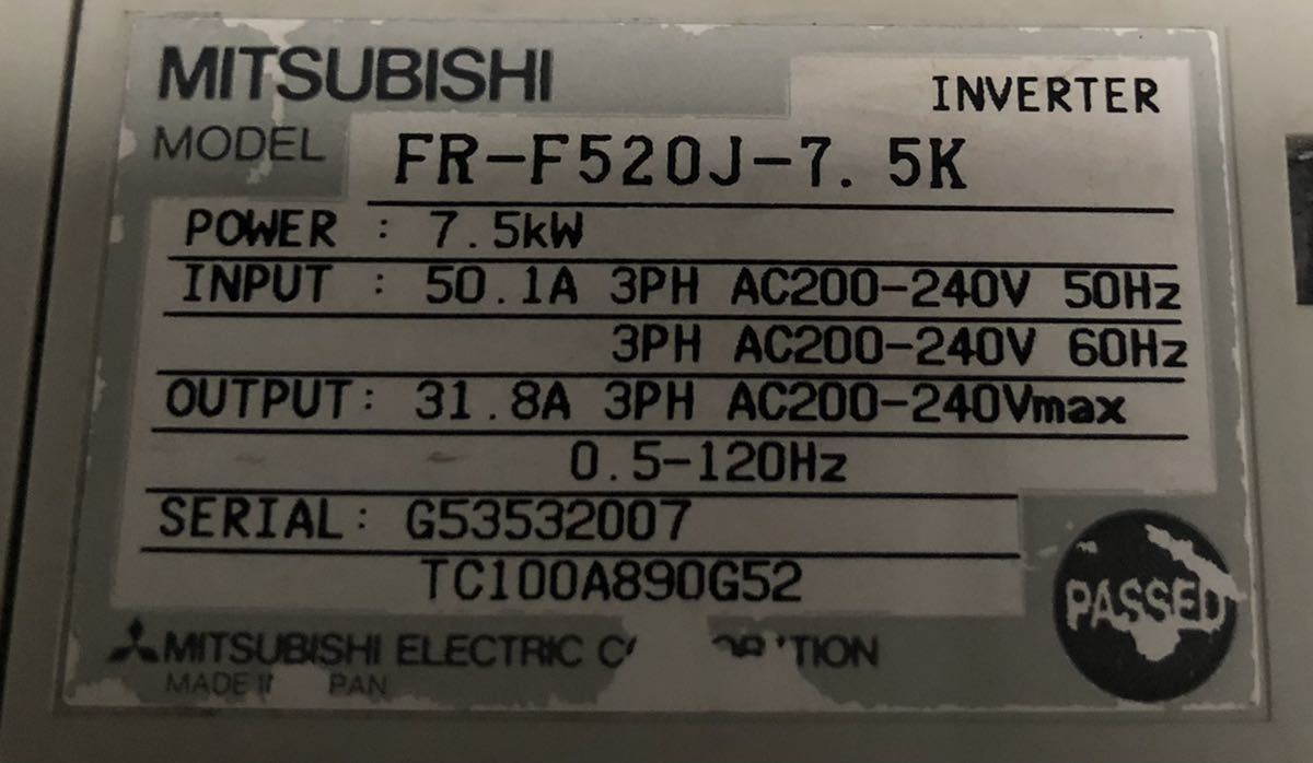 MITSUBISHI インバータ FR-F520J-7.5K MITSUBISHI インバータ FR-F520J-7.5K