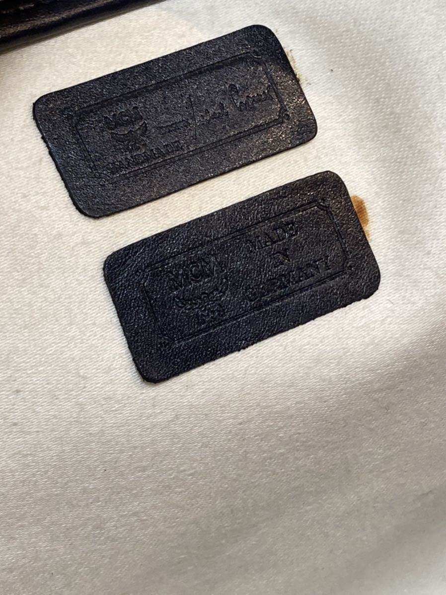良品 MCM ホワイト ネイビー モノグラム 総柄 ショルダーバッグ