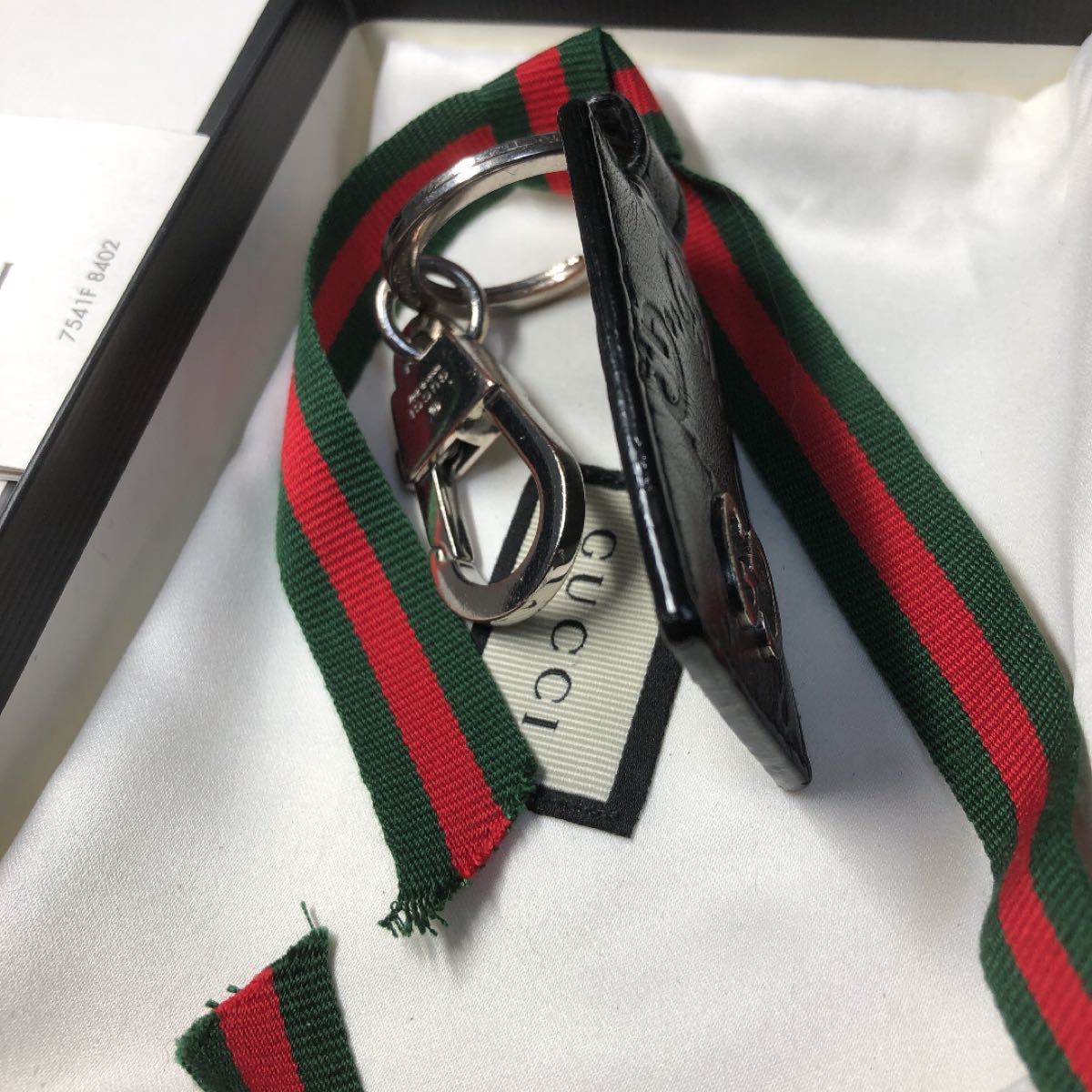 GUCCIブラックレザー　シマレザーGG キーホルダー　チャーム キーリングGUCCI   キーホルダー