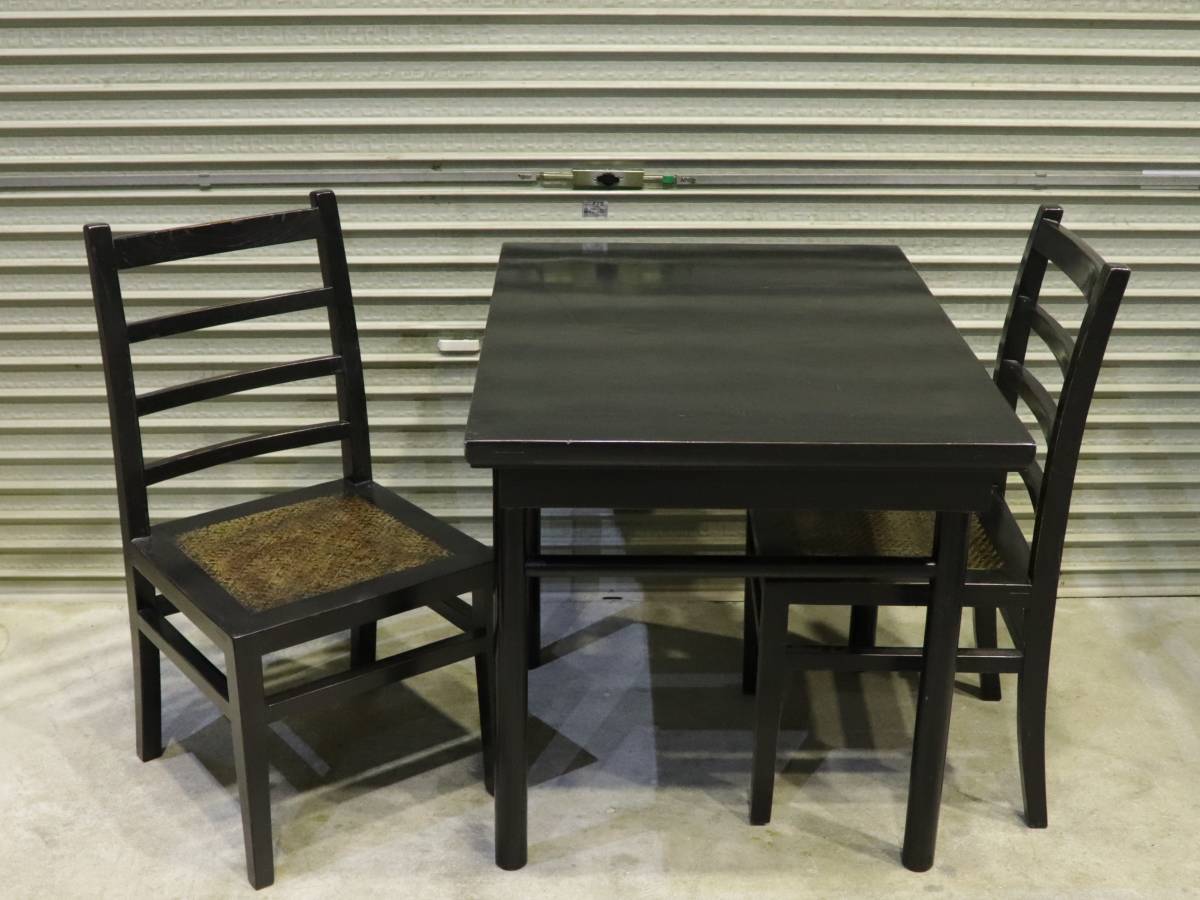 アンティーク家具 ダイニングテーブル 網代風天板椅子 テーブル 3点セット 現状 レトロ 家具 A063