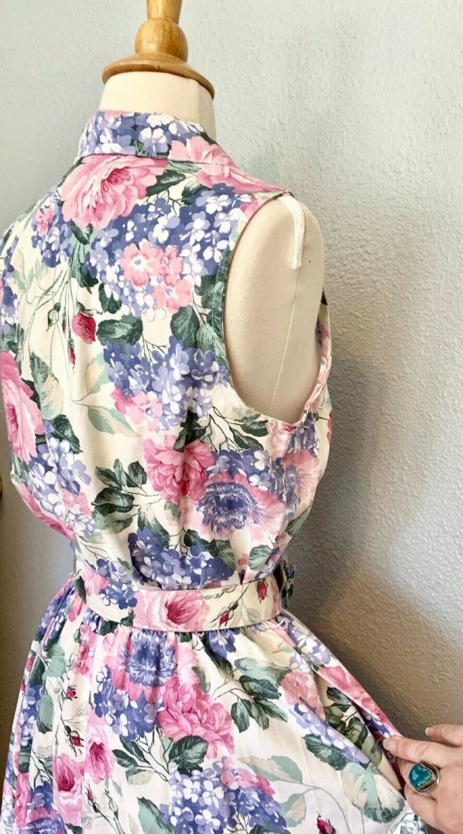 送込 ヨーロッパ アメリカ古着 花柄 ミモレ丈 サマードレス セミロング