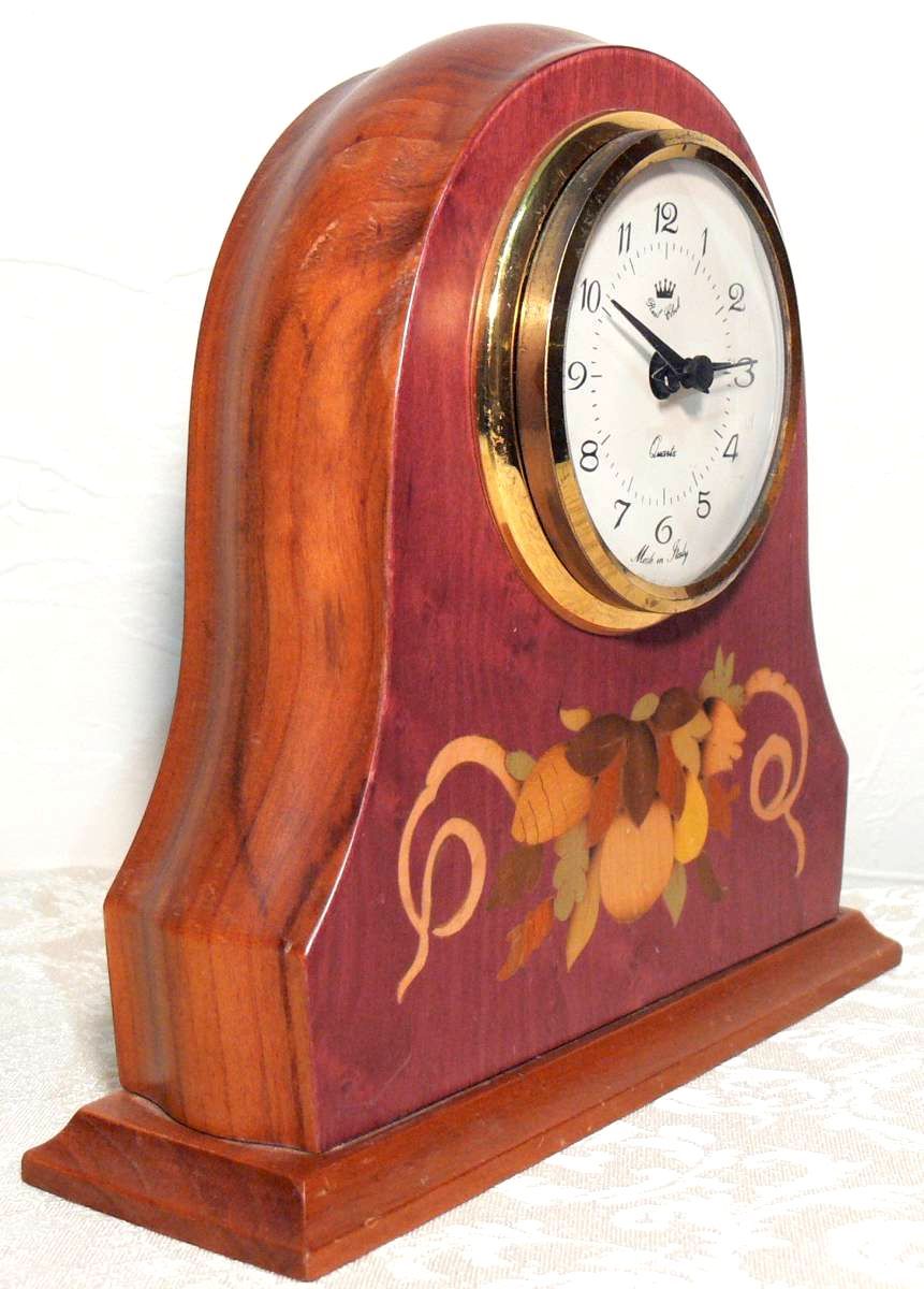 イタリア製 木製置時計◆繊細な象嵌細工 綺麗なバーズアイ杢目◆クォーツムーブメント オブジェ/置物◆W17×D6×H17cm　_画像2