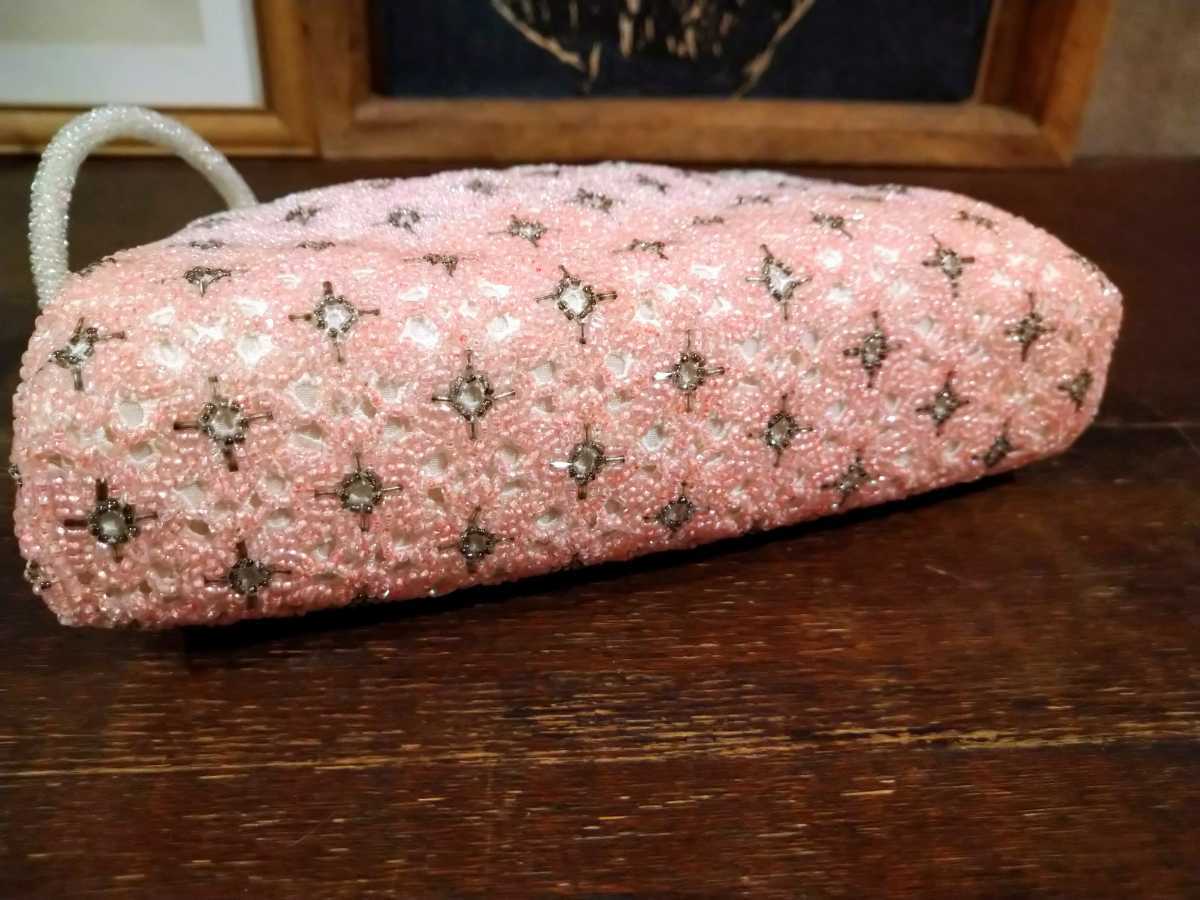 ビーズバッグ ビーズ刺繍 昭和レトロ ビーズ がま口 財布 小物入れ 和装小物 ハンドバッグ パーティーバッグ アンティーク ヴィンテージ_画像4