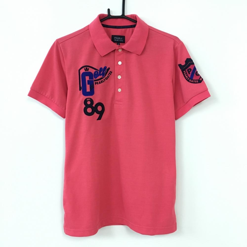 超美品】＊2020年＊PEARLY GATES パーリーゲイツ 半袖ポロシャツ ピンク×ダークネイビー 襟裏ライン 日本製 メンズ 5(L) ゴルフウェア 