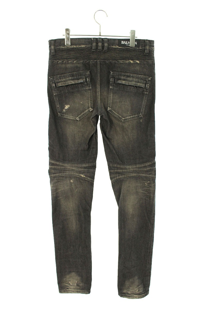 バルマン BALMAIN サイズ 30インチ クラッシュ加工バイカーデニムパンツ ブラック 【9040】【99】