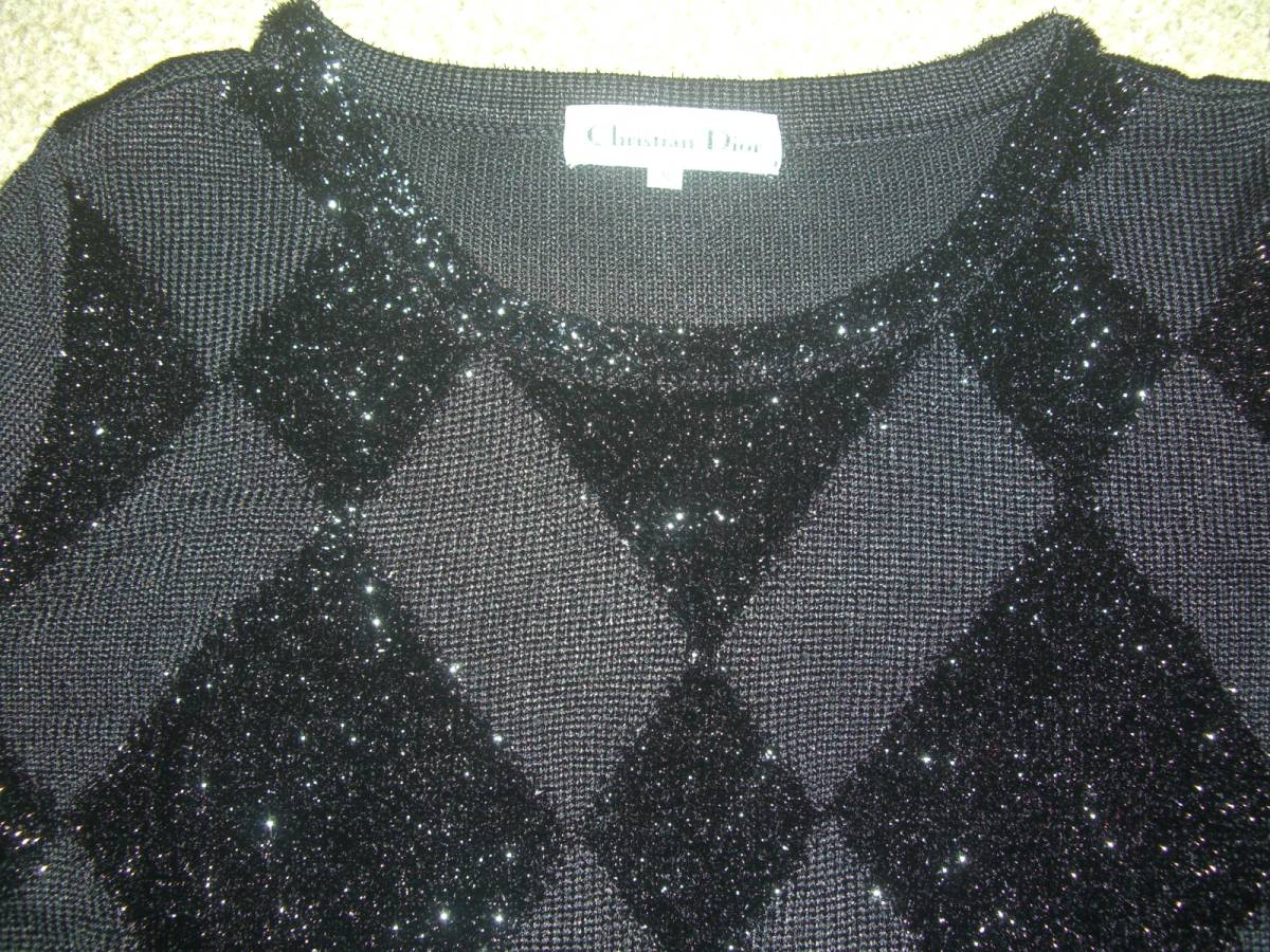  Christian Dior Christian Dior* black × Kirakira dent convex beautiful * thin .... feeling. exist sweater M