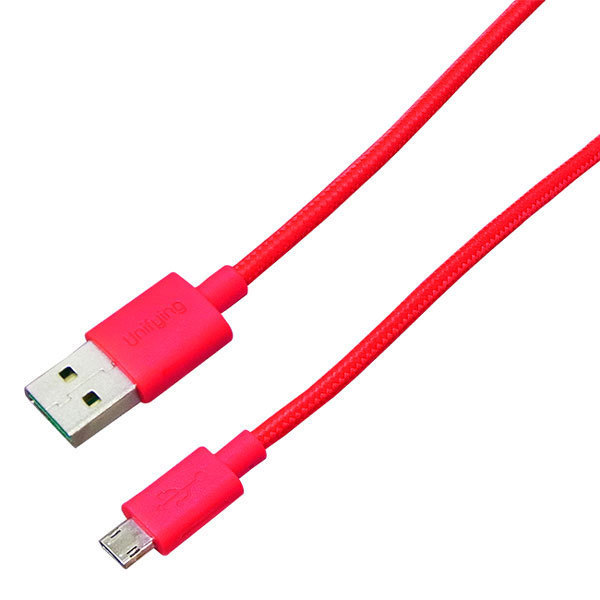 送料無料【未使用】リバーシブル 両面挿せる Micro USBケーブル1m 丈夫なメッシュケーブル レッド 赤 micro-B USB A■充電・同期ケーブル_画像1