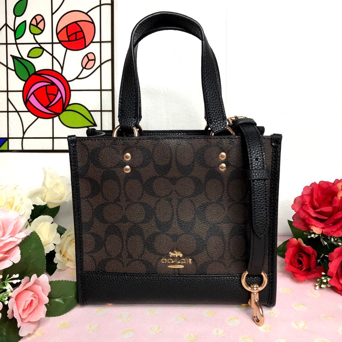 COACH コーチ 2wayバッグ ダークブラウン シグネチャー トートバッグ