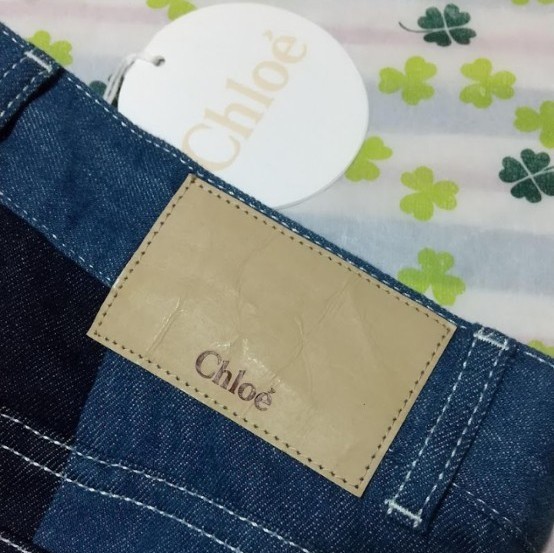 新品 36 クロエ 定価7.8万円　CHLOE デニム パッチワーク バミューダパンツ ハーフパンツ デニムハーフパンツ　タグ付