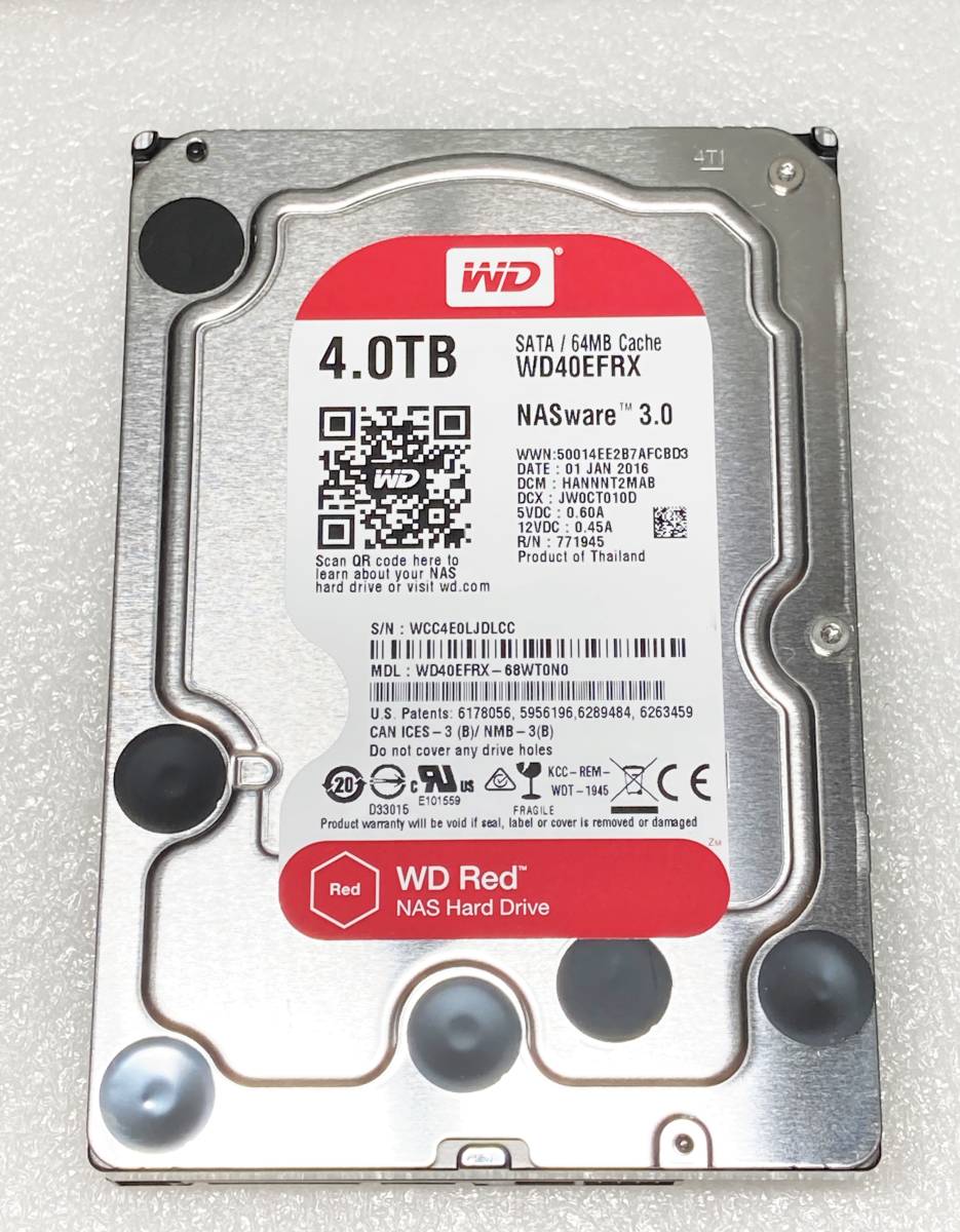 使用時間57h WD Red 4TB WD40EFRX-68WT0N0 3.5インチ HDD SATA ハードディスク NAS 向け 高耐久  NASware 3.0