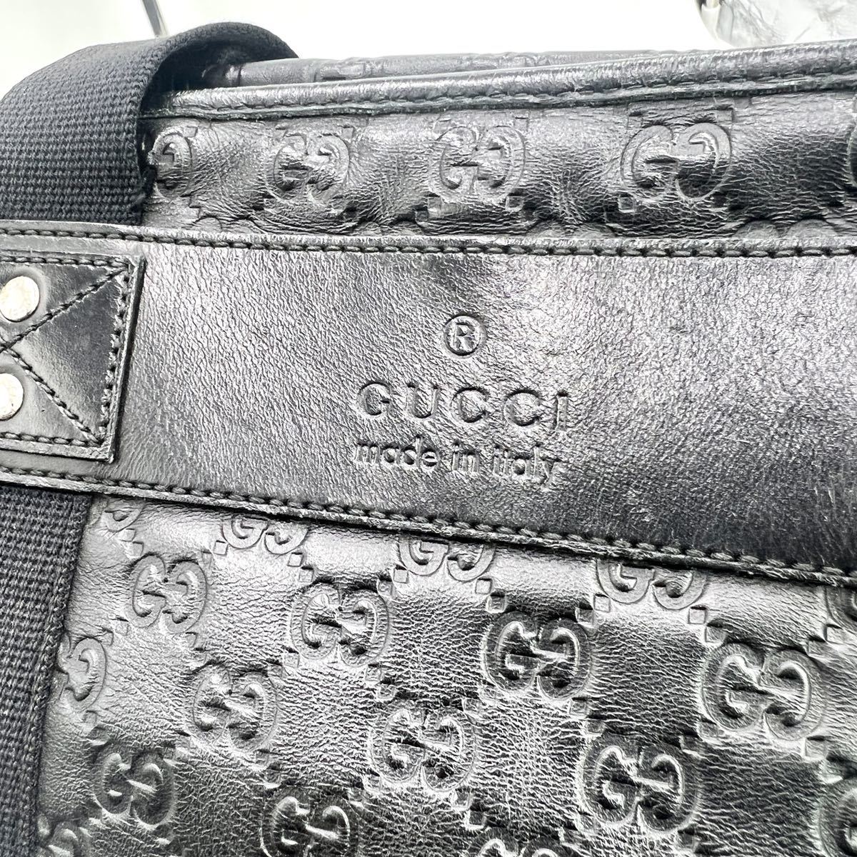 1円〜【極上の一品】 GUCCI グッチ トートバッグ ハンド GG シマ シェリーライン ロゴ 刻印 レザー 黒 ブラック シルバー金具 大容量 1スタ_画像4