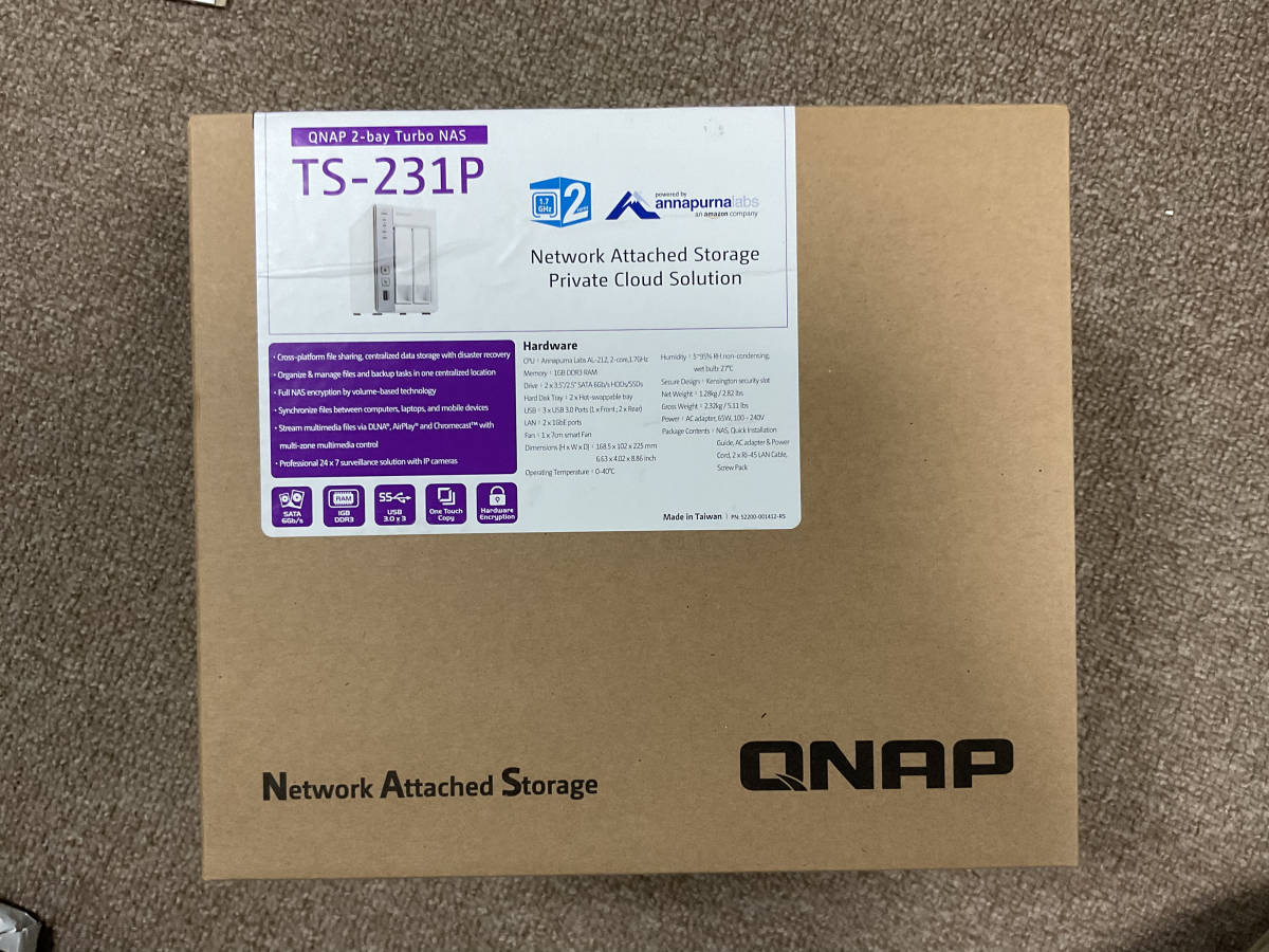 QNAP TS-231P NAS ネットワークストレージ HDDなし デュアルコア1.7GHz CPU 1GBメモリ 2ベイ ホームSOHO向け  スナップショット機能対応