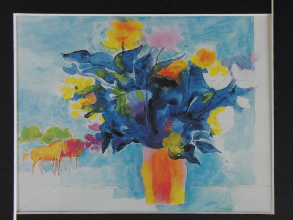 ポール・ギアマン、窓辺の花束、希少画集画、版上サイン入_画像3
