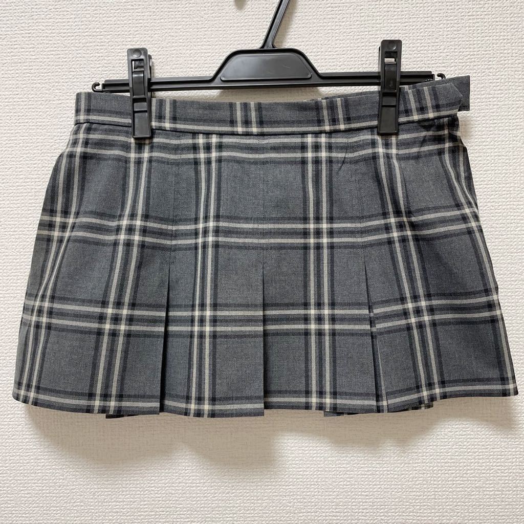 制服 グレー・白・黒 チェック柄 マイクロミニスカート W72 丈29 夏用 大きいサイズ ボックススカート