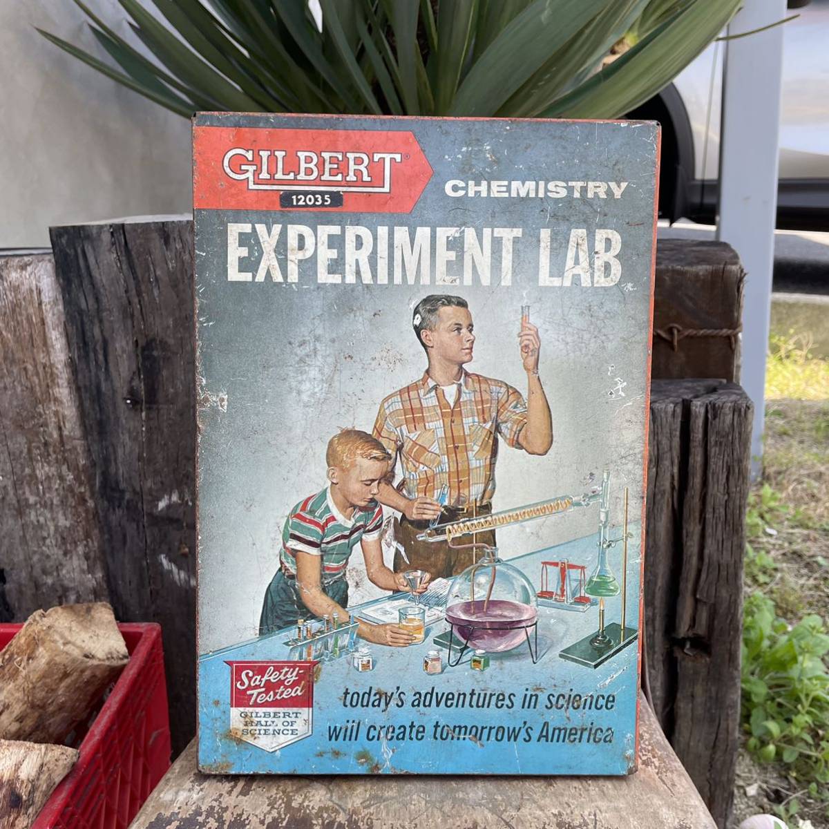 Gilbert Chemistry Experiment Lab ブリキ缶　1950年代　３面開き　コレクションに　インテリアに　ビンテージ　アメリカンビンテージ_画像1