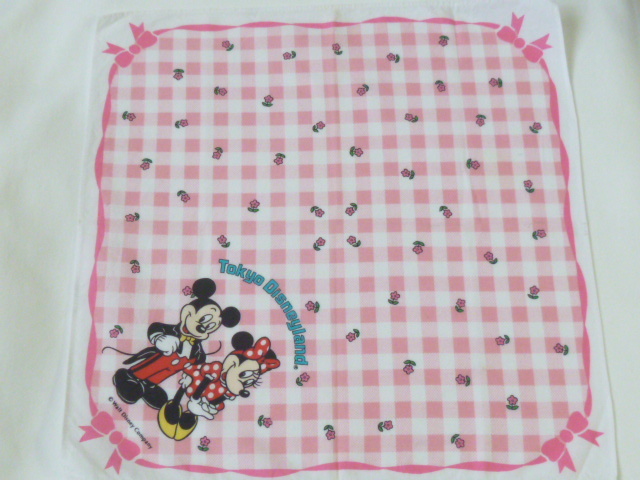 処分品◆1990年代　ミッキー　ミニー　レトロ　ハンカチ◆ディズニー　ピンク　TDL　_画像1