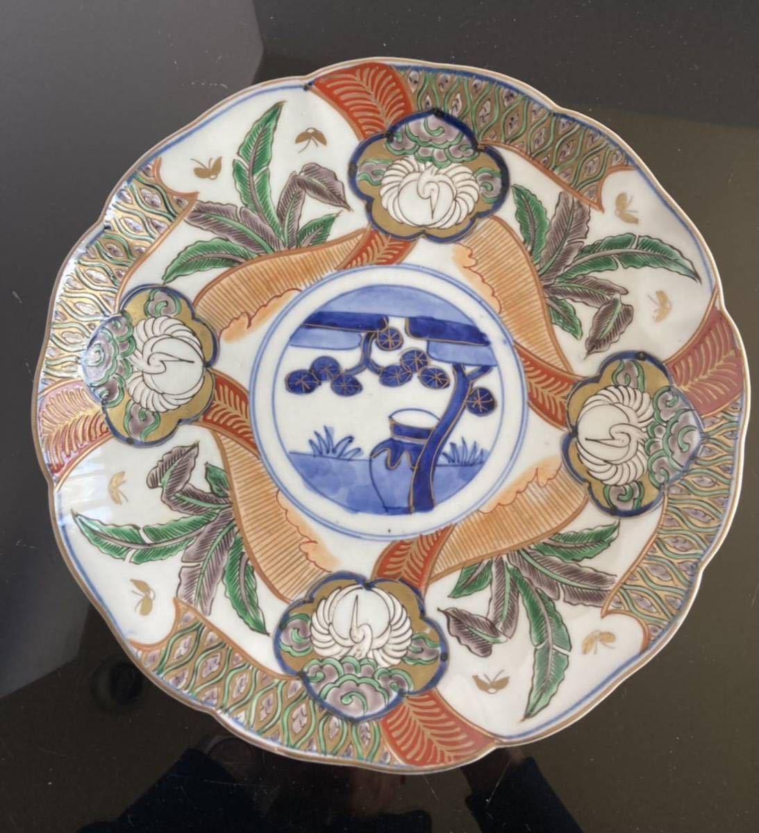 古伊万里 染錦 輪花皿 5客セット 八寸皿 染付色絵皿 色絵金彩 明治