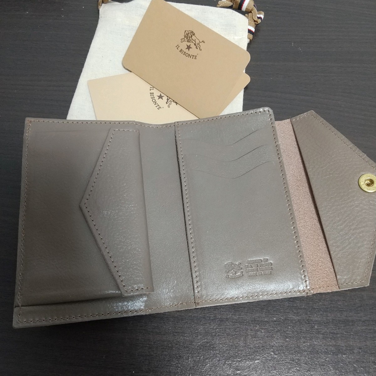 新品 イルビゾンテ 本革 レザー ウォレット ミニ 財布 折り財布 グレー