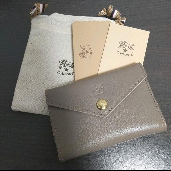 新品 イルビゾンテ 本革 レザー ウォレット ミニ 財布 折り財布 グレー