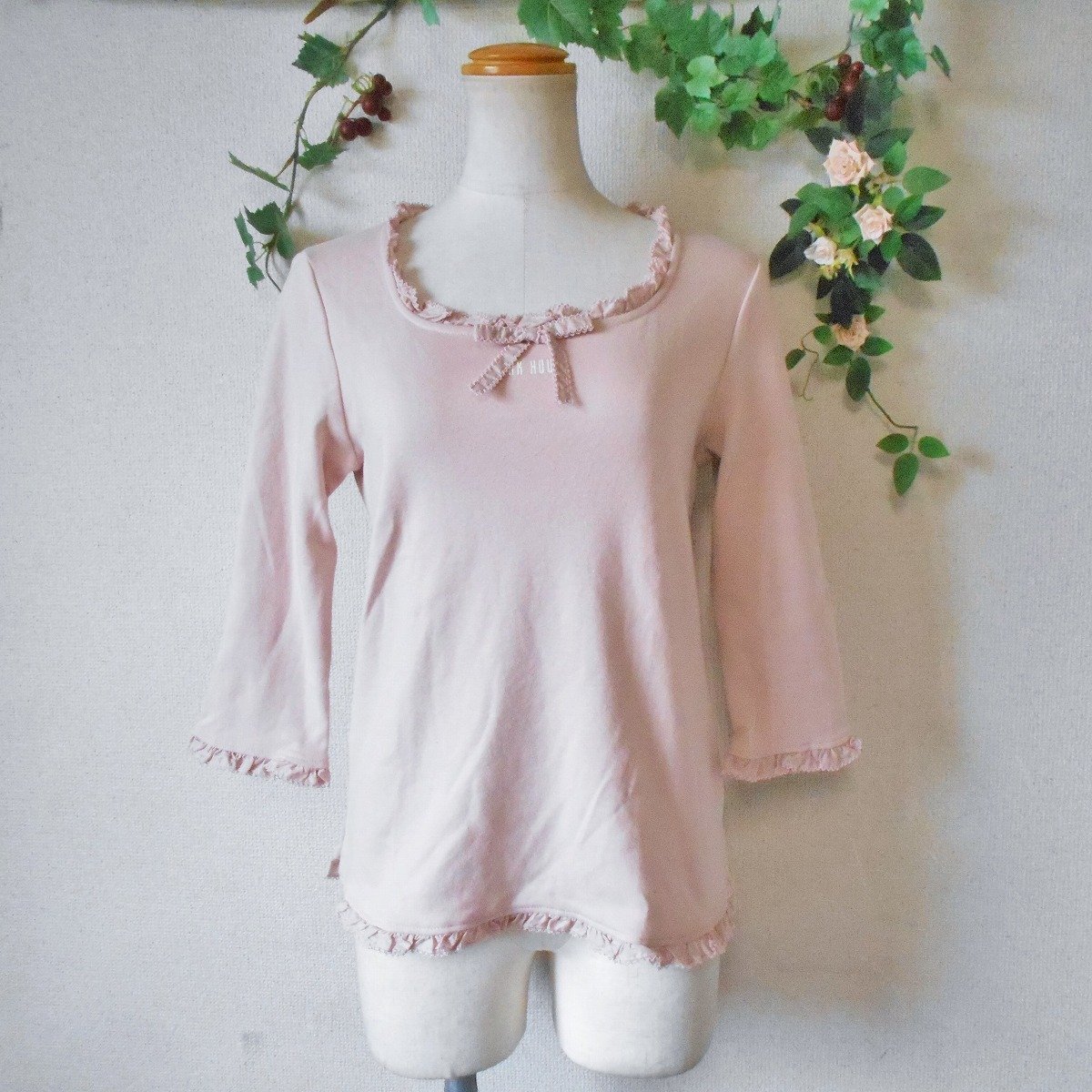 ピンクハウス PINK HOUSE リボン フリル の 可愛い 7分袖 カットソー
