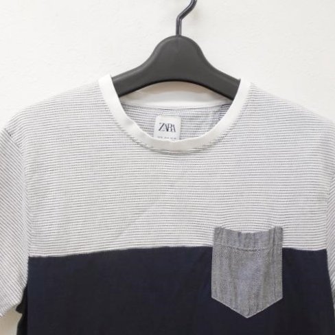 ザラ ZARA メンズ S 半袖 Tシャツ カットソー コットン100％ 白 ホワイト 紺 ネイビー トップス_画像2