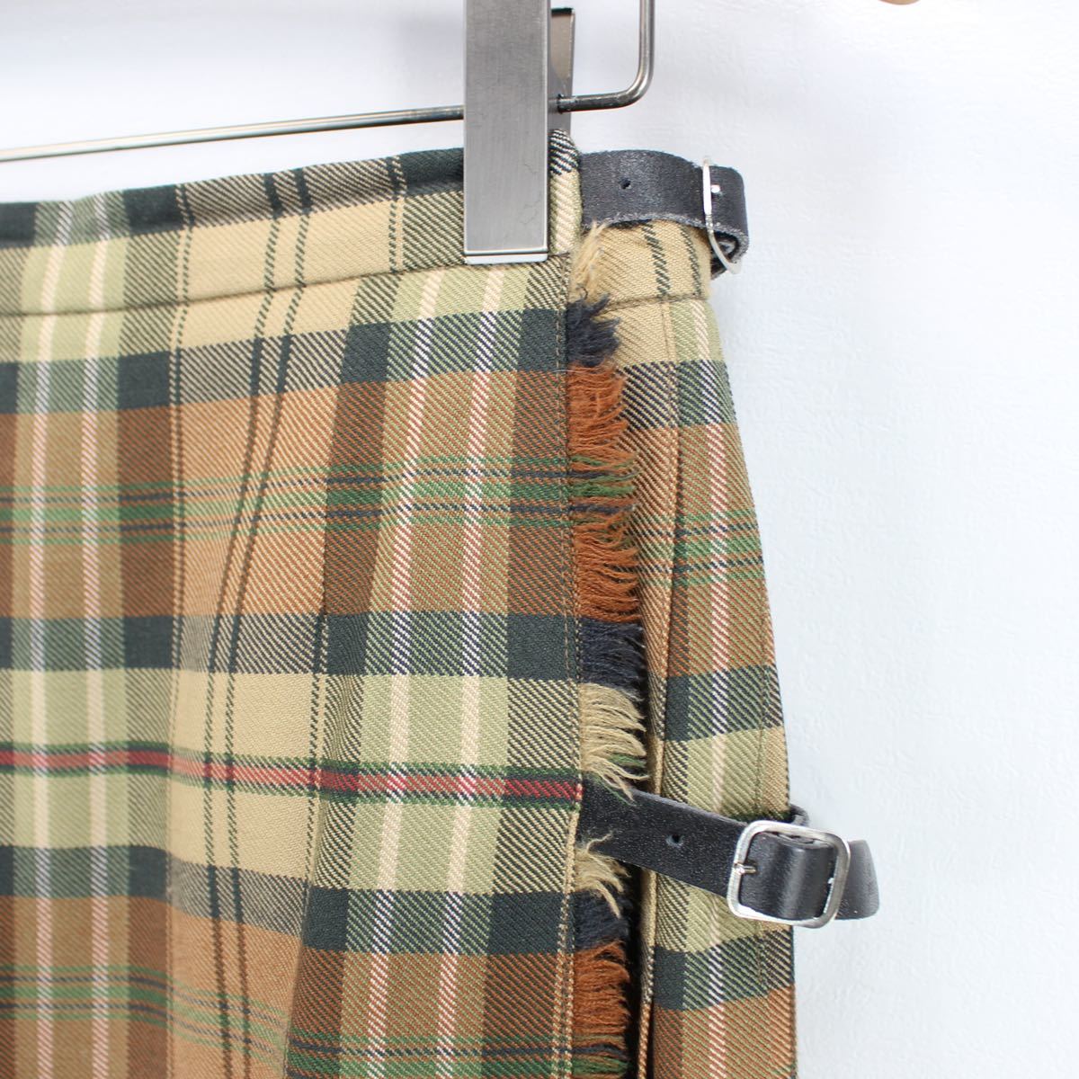 RETRO VINTAGE CHECK PATTERNED PLEATS WRAP SKIRT MADE IN SCOTLAND