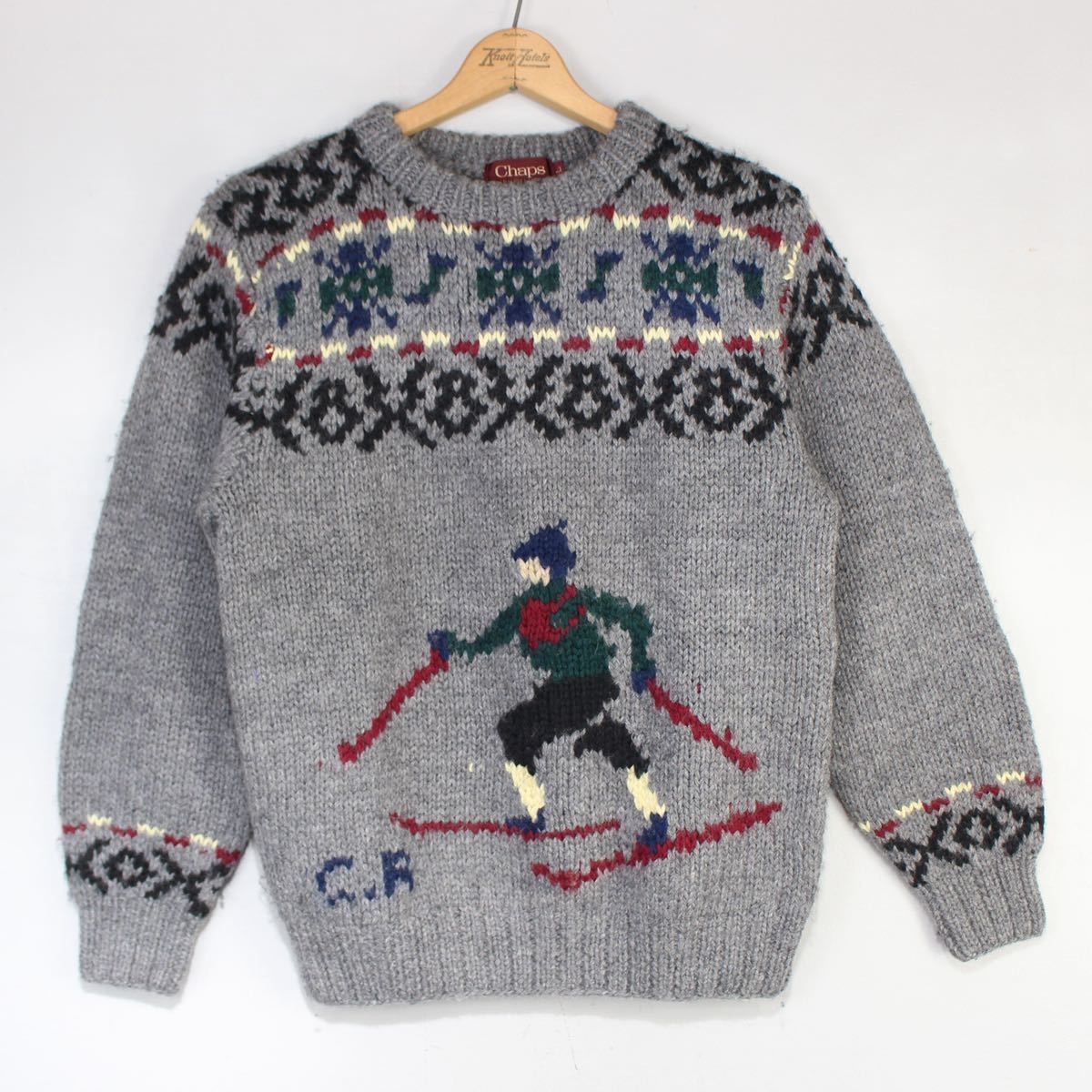 RETRO VINTAGE CHAPS RALPH LAUREN SKIER DESIGN LOW GAUGE KNIT RETRO VINTAGE CHAPS RALPH LAUREN SKIER DESIGN LOW GAUGE KNIT