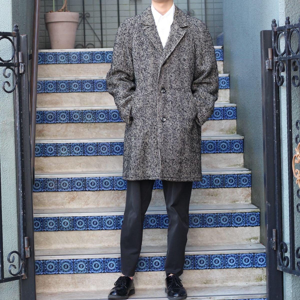 EU VINTAGE TWEED CHESTERFIELD COAT/ヨーロッパ古着ツイード